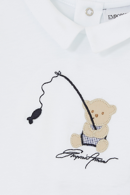 Teddy Bear-Embroidered Cotton Jumpsuit